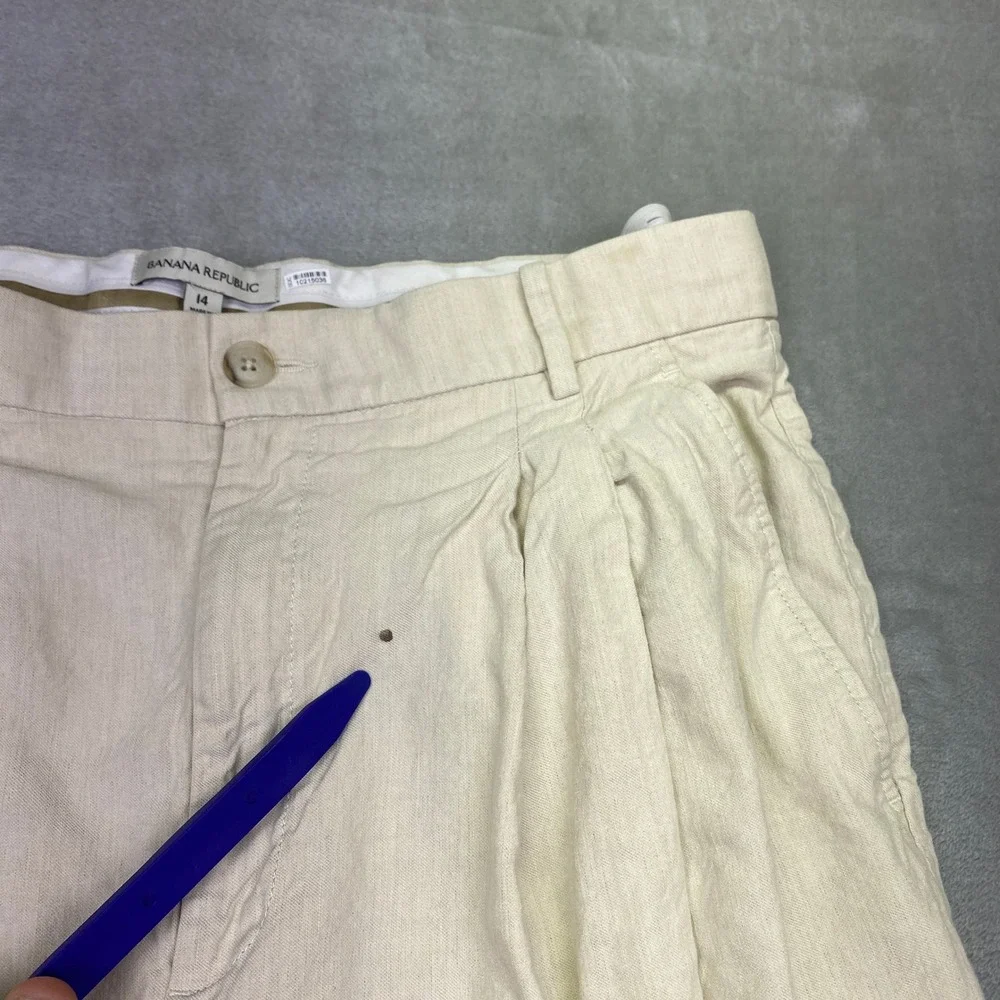 Banana Republic Womens Beige Pleated Linen Wide Leg Trousers Size 14 Cream Pants
